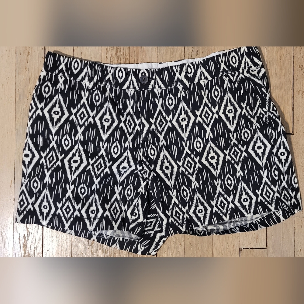 Old Navy Black & White Patterned Twill Cotton Shorts, Sz 12